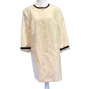 Talbots sz 14 cream with black heavy trim linen look coat dress with pockets